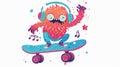 Fun fiction sport monster on skateboard. Cool skateboarder in headphones. Modern abstract kids flat modern illustration Royalty Free Stock Photo