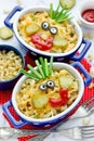 Fun food idea for kids - american mac and cheese pasta baked with cheesy sauce Royalty Free Stock Photo