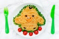 Fun food idea for kids - cute yellow chicken rice noodles