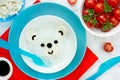 Fun food idea for kids - white bear rice noodle for healthy lunch Royalty Free Stock Photo