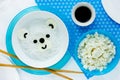 Fun food idea for kids - white bear rice noodle for healthy lunch Royalty Free Stock Photo