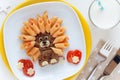 Cute lion shaped burget with pasta for kids