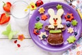 Cute fruit bunny in a magic hat chocolate spread sandwich