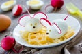 Fun food for kids - hard boiled egg mice with cheese