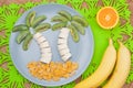 Fun food. Palm trees made from fruits Royalty Free Stock Photo