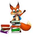 Fun Fox cartoon character with book stack and school bag