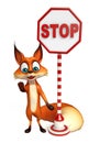Fun Fox cartoon character with stop sign