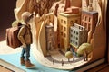 Fun, friends, travel and tourism concept. Handsome boy looking for direction in the city, An illustrated storybook imitation in