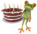 Fun frog with a birthday cake - 3D Illustration