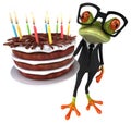Fun frog with a birthday cake - 3D Illustration