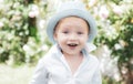 Fun, funny child face. Beautiful fun day for cute little boy in nature. Only fun is on my mind. Adorable baby having fun Royalty Free Stock Photo