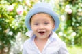 Fun, funny child face. Beautiful fun day for cute little boy in nature. Only fun is on my mind. Adorable baby having fun Royalty Free Stock Photo