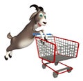 Fun Goat cartoon character with trolly