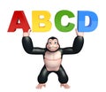 Fun Gorilla cartoon character with ABCD sign