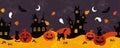 Fun halloween castles seamless pattern, cute ghosts, pumpkins, cats and decoration, great for banners, wallpapers, wrapping, Royalty Free Stock Photo