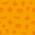 Fun Halloween Icons Vector Seamless Background Pattern. Skulls, Pumpkins and Bats and Ghosts Card or Cover Template. Royalty Free Stock Photo
