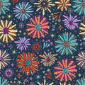 Fun hand drawn doodle fireworks, seamless pattern, great for textiles, wrapping, banner, wallpapers - vector design Royalty Free Stock Photo