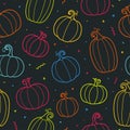 Fun hand drawn halloween background, colorful pumpkin seamless pattern, great for textiles, banners, wallpapers, wrapping - vector