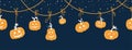 Fun hand drawn halloween horizontal pumpkin seamless pattern, cute pumpkins background, great for banners, wallpapers, textiles, Royalty Free Stock Photo