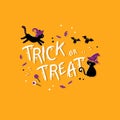 Fun hand drawn halloween illustration with ghosts, pumpkins, bats and candy. Great for halloween concepts - vector design Royalty Free Stock Photo