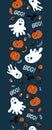 Fun hand drawn Halloween vertical seamless pattern, cute ghosts, pumpkins, bats and decoration, great for textiles, wrapping, Royalty Free Stock Photo
