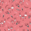 Fun hand drawn New Years Party seamless pattern - firework, paper streamers, cocktails and rockets doodles, great for banners,