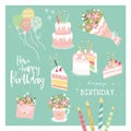 Fun hand drawn party card designs. Lovely templates, great for birthday parties, banners, wallpapers, invitations - vector design Royalty Free Stock Photo