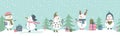 Fun hand drawn snowman design with cute decorations - seamless design, great for textiles, prints, banners, wallpapers - vector Royalty Free Stock Photo