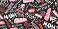 Fun handwritten seamless pattern with the word mother in various languages, great for textiles, wrapping, banners, wallpapers -