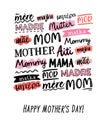 Fun handwritten seamless pattern with the word mother in various languages, great for textiles, wrapping, banners, wallpapers -