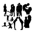 Fun and Happy Family Activity Silhouettes Royalty Free Stock Photo