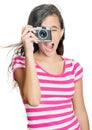 Fun happy young girl taking a photo Royalty Free Stock Photo