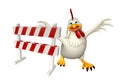 fun Hen cartoon character with baracade Royalty Free Stock Photo