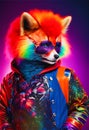 Rockstar anthropomorphic red panda animal model rainbow colorful