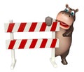 Fun Hippo cartoon character with baracade Royalty Free Stock Photo