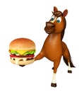 fun Horse cartoon character with burger