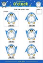 What is the time Worksheet with penguin part two Royalty Free Stock Photo