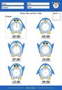 What is the time Worksheet with penguin with name part one Royalty Free Stock Photo