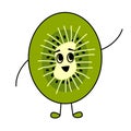 Fun kiwi character in cartoon style for kids. Sweet juicy fruit mascot with cute face for summer vitamin juice