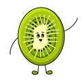 Fun kiwi character in cartoon style for kids. Sweet juicy fruit mascot with cute face for summer vitamin juice