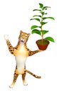 Fun Leopard cartoon character with plant Royalty Free Stock Photo
