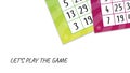 Fun lottery banner with multicolored bingo tickets on the white background