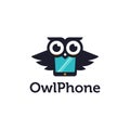 Fun mascot logo icon of owl and phone merged