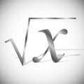 Fun metal square root of x with shadow Royalty Free Stock Photo