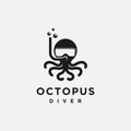Fun minimalist Octopus diver logo icon vector template