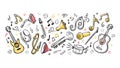 Fun Musical Instruments Notes Scattered Playful Design, vector design Generative AI Royalty Free Stock Photo