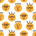 Fun Nerd Emoji Icons Seamless Pattern, Emoticon Doodle Faces Repeat Background Texture Royalty Free Stock Photo
