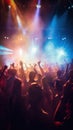 Fun party in night club. Happy people clubbing, dancing, enjoying music.