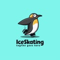 Fun penguin skating mascot cartoon logo template