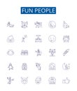 Fun people line icons signs set. Design collection of Mirthful, Amusing, Cheerful, Joyful, Vivacious, Blithe